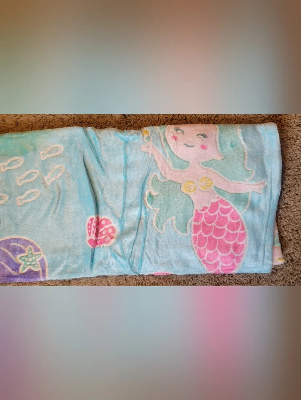 Glow-In-The-Dark Mermaid Kids Blanket - Blue, Purple, Yellow